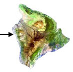 Arrow pointing to Old Kona Airport on west side of Hawaii island