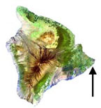 Arrow pointing to Waiopae Tidepools on the East side of Hawaii island