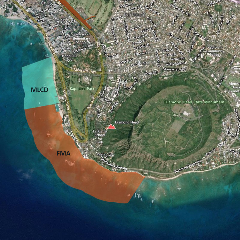 Map of Waikiki-Diamond Head Shoreline Fisheries Management Area