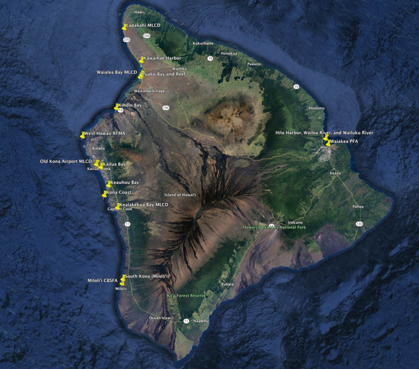 Division of Aquatic Resources  Regulated Fishing Areas on Hawai'i