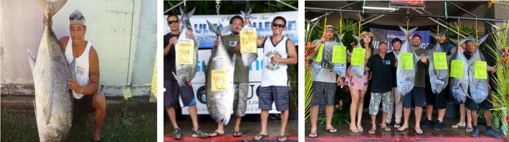 Winners of fishing tournaments holding their catch