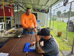 Department of Land and Natural Resources (DLNR) Division of Aquatic Resources (DAR) Education Specialist John Kahiapo’s teaches about turtles during a class on fishing regulation at Wailoa Station in Hilo, Hawai‘i Island, on Monday, November 11, 2025.