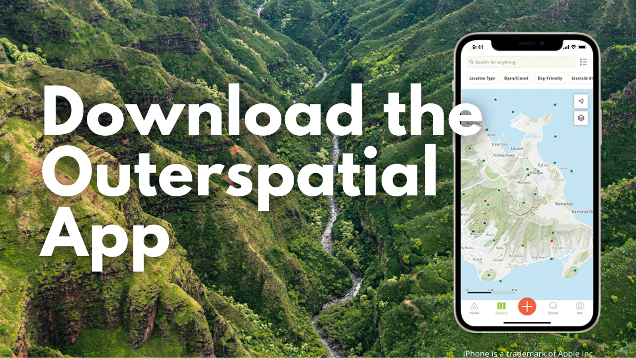 Outerspatial app button for Hawaii trails hiking and hunting