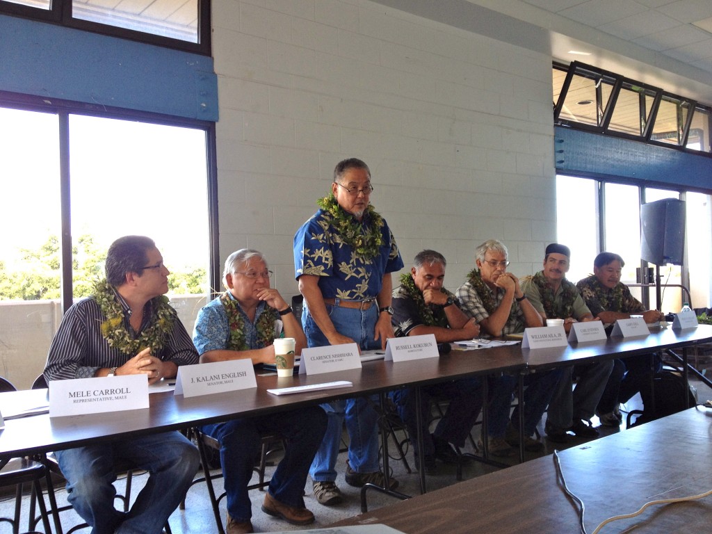 HISC members address an audience in Pukalani, Maui in May, 2012
