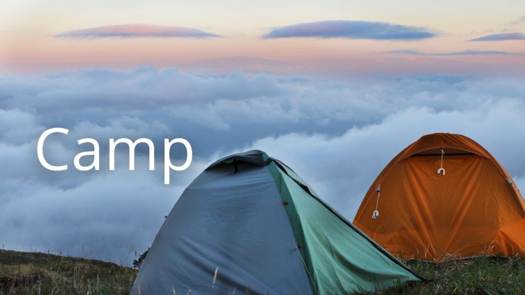 An image of two tents with the word Camp linking to the Camping page