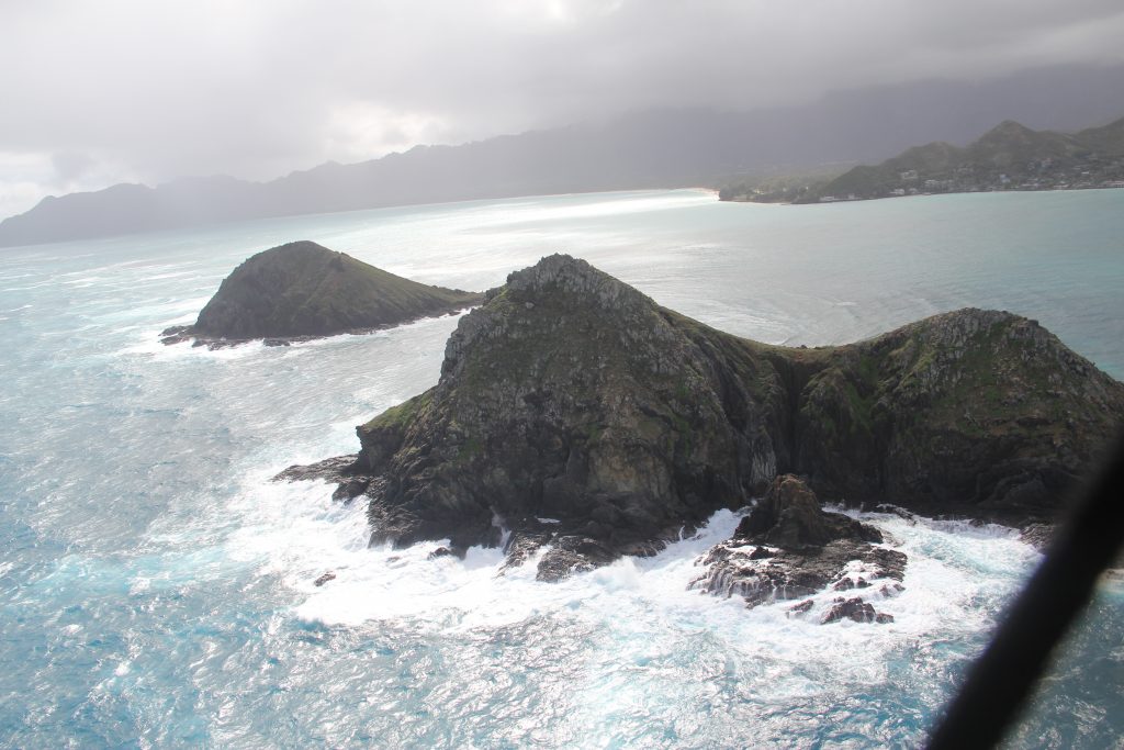 aerial image of the mokulua islets