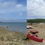 Two photos showing an area of the Maunalua Bay Boat Ramp before the 2025-2026 Maunalua Bay Improvement Project and the same location after project improvements were completed.