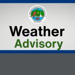 Square charcoal gray banner with navy blue square border, off white-gray inside, the Department of Land & Natural Resources logo top center and center aligned below that the words "Weather Advisory."