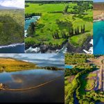 Compilation of 5 photos showing aerial views of: East Maui Coastal Forest, Haneo'o Aina, Honolua Bay, Kalokoeli shoreline and fishpond, and Kaunakahakai