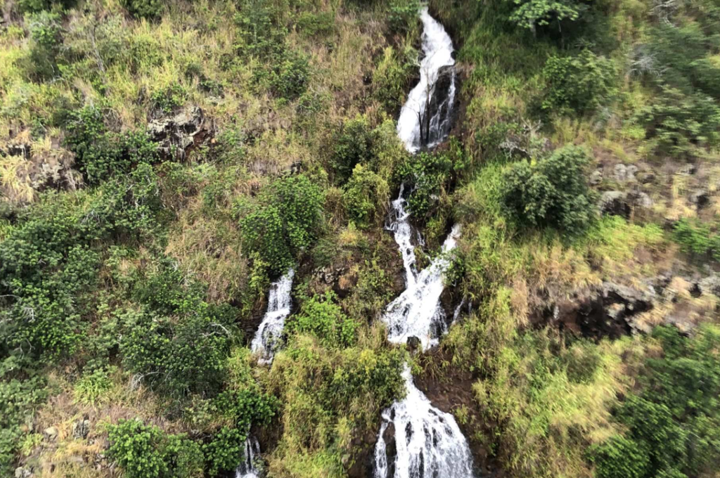 Medium close up of water flowing down a mountainside.